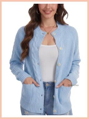 Cable Knit Button Down Cardigan Sweater with Pockets